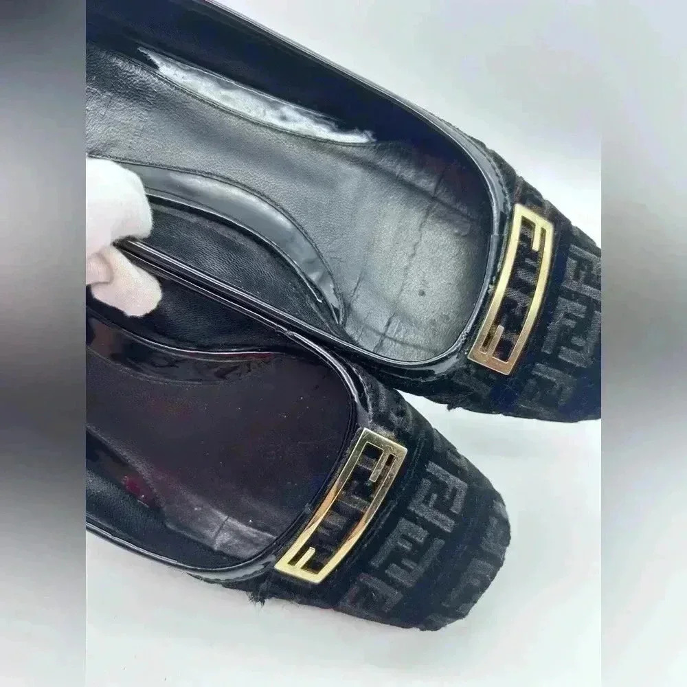 Fendi Italy Black Velour Slip-On Ballet Womens Flats 38 Look At Photos - Picture 6 of 15